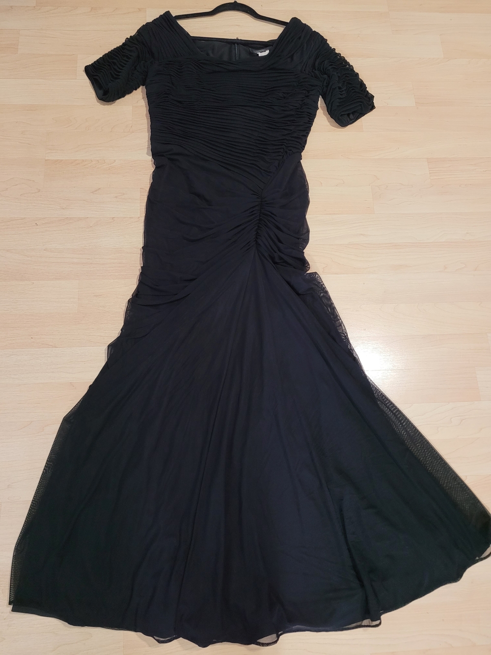 Tadashi Shoji Black Ruched Cowl Neck Long Dress